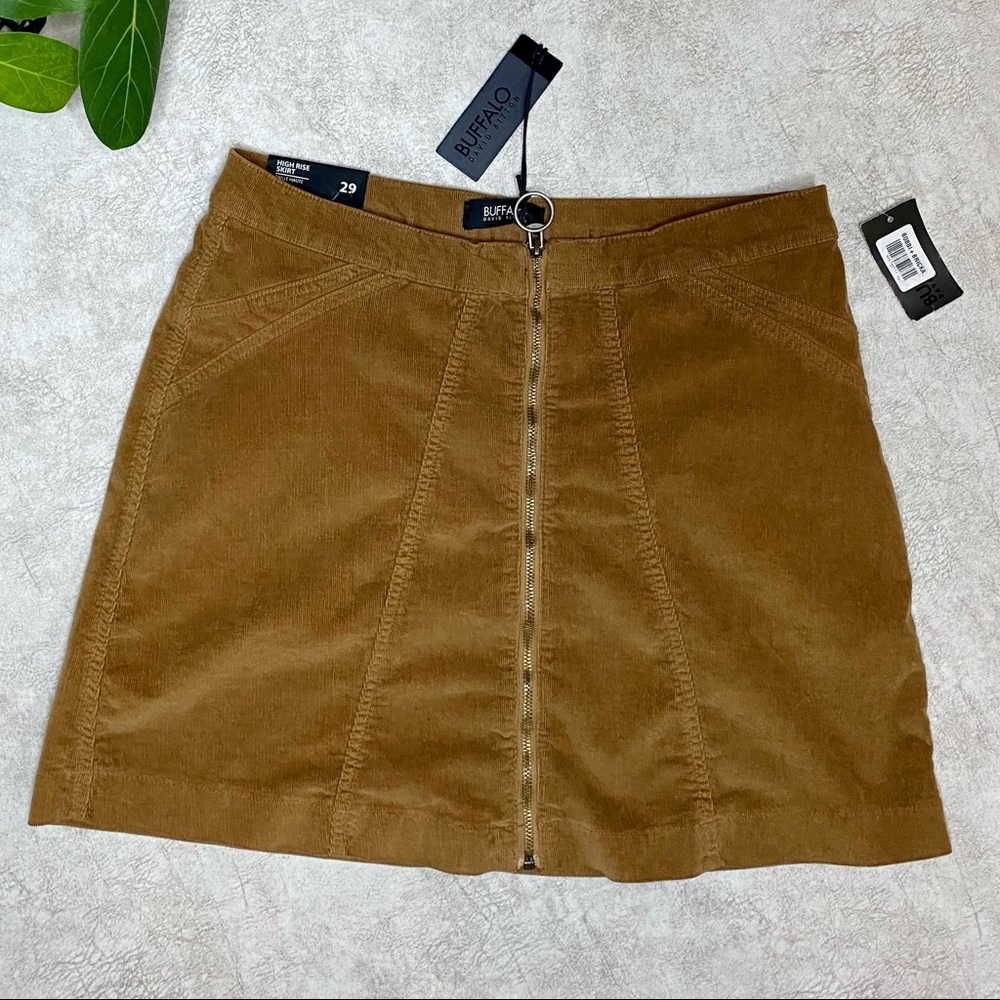 NWT Buffalo by David Bitton Brown Corduroy High Rise A Line Mini Skirt Size 29